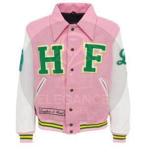 Color Rosa Blanco nueva llegada producto parche bordado hecho a medida nuevos hombres Material genuino Varsity chaquetas de invierno - Product Image 1