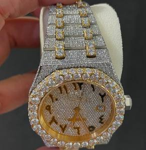 Luxury Diamond Men's Wristwatch VVS Moissanite Iced Quartz MIYOTA Analog Yellow Gold Stainless Steel Crystal Hip Hop - Product Image 4