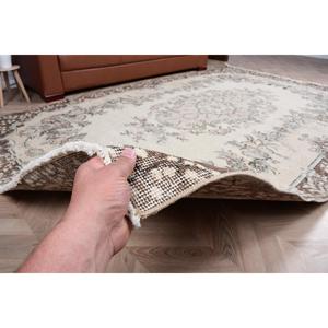 Turkish Rug, 6x9.6 ft Vintage Rug, <b>Brown</b> White Floral <b>Wool</b> Rug - Product Image 3