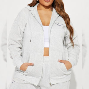 Winter Casual Hoodie Two Piece <b>Set</b> Heavy <b>Weight</b> Fleece Zip up Jogging Hoodie Custom Logo Long Sleeve <b>Women</b> Tracksuit Sweatsuit - Product Image 4