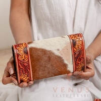 Selimut sadel gaya Barat kulit asli Clutch wanita modis dompet tas kulit sapi berkualitas tinggi bergigi rambut di Clutch