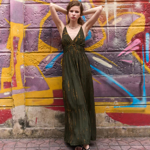 Army Green Sleeveless Dress - Elegant Midi Length 2025