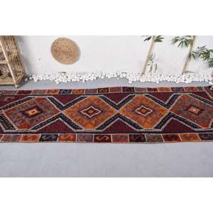 Alfombra vintage de 3x9.8 pies, alfombra turca con motivos de plantas y árboles rojos. - Product Image 3