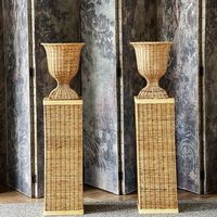 Vase sur pied de 30 pouces en bambou et rotin tressé à la main, finition mate, carré, style bohème, décoration intérieure d'Inde, grande capacité