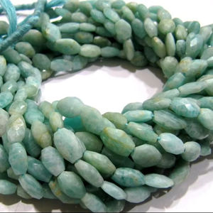 Cuentas de piedras preciosas facetadas ovaladas de amazonita natural, tamaño de 10mm a 12mm, color verde claro, hebra de 13 pulgadas - Product Image 1