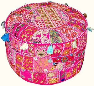 Housse de pouf indien brodé Patchwork Pouf décoratif indien Pouf indien confortable sol coton coussin pouf ensemble décor - Product Image 5