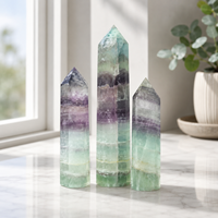 Tour de cristal de fluorite arc-en-ciel naturelle, pointe polie, pierre de guérison, ornement pour la maison, le bureau, la méditation, cadeau