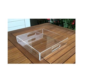 <b>Clear</b> Acrylic Serving Platter Rectangular Acrylic Display Tray Acrylic Tray With hexagon shape Handle hot selling - Product Image 5