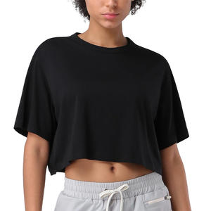 Vente en gros de hauts de yoga courts pour femmes avec des services de personnalisation complets, y compris la taille et les coutures des couleurs de la marque du logo - Product Image 2
