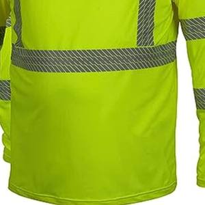 Camisa de seguridad de alta visibilidad con rayas reflectantes amarillas neón, manga larga, ligera, para trabajo de construcción y obras viales. - Product Image 6