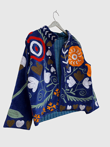 Veste à col mandarin brodée à la main avec motif géométrique, manches longues, style velours, design blouson pour adulte, idéale pour l'automne - Product Image 3
