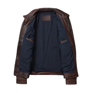 Chaqueta Bomber Clásica de Cuero Marrón Intenso, Lona y Piel de Vaca, Impermeable, Transpirable, Ecológica, con Cuello de Camisa, para Invierno - Product Image 5