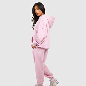 Conjunto deportivo de gimnasio de dos piezas de ajuste regular de talla grande de lana de algodón personalizado para mujer con logotipo impreso chándal deportivo de invierno - Product Image 3