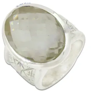 925 Silver Romantic <b>Boho</b> Style <b>Ring</b> with Faceted Marquise Gemstone Rhodium Plated Statement Jewelry with Bezel Setting - Product Image 2