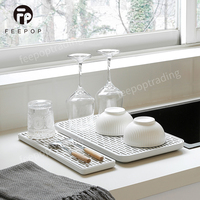 Feepop Égouttoir à vaisselle pliable écologique à double couche en diatomite et plastique, absorbant l'eau, pour le rangement des aliments et la séchage de la vaisselle