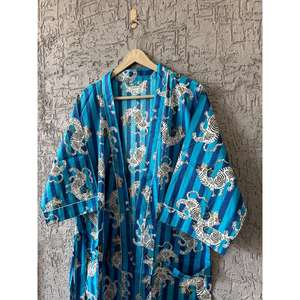 Robe kimono japonaise faite à la main Robe de nuit imprimée tigre pour femmes Coton indien Saison d'été pour demoiselles d'honneur - Product Image 2