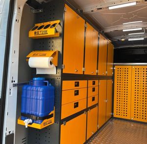 Premium OEM Mobile Service Van Storage System with Overhead Cabinets Workbench <b>Tool</b> <b>Drawers</b> and Utility Equipment Van Shelves - Product Image 2