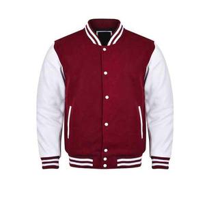 Veste universitaire en laine rouge personnalisée, et veste de baseball en laine 100% polyester avec crème blanche, vestes bomber en laine en gros - Product Image 1