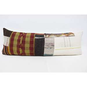 Coussin Kantha en laine multicolore patchwork 16x48 pouces Coussin décoratif tissé avec motif vintage - Product Image 1