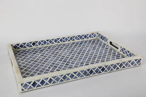 Floral Bone Inlay Serving Tray For Coffee Table Countertop Table Decor Tray Indian Manufacturer <b>restaurant</b> & <b>hotel</b> <b>supply</b> - Product Image 2