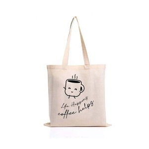 Life Happens Coffee Helps Embroidered GOTS Approved Organic Cotton Solid Color Hand <b>Large</b> Capacity Commute Customized Logo Bags - Product Image 1