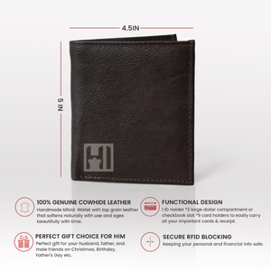Men's Vintage Full Grain Leather Trifold <b>Wallet</b> <b>RFID</b> <b>Blocking</b> Cowhide <b>Wallet</b> Multiple Card Slots Short Bifold <b>Wallet</b> - Product Image 5