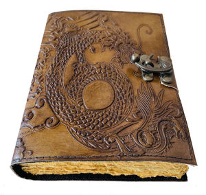 Antique Dragon Embossed Leather Diary Handmade Paper Journal with Lock Closure for Men & <b>Women</b> - Product Image 4