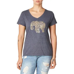 Prezzo all'ingrosso design elegante stampa elefante i più venduti di buona qualità all'ingrosso basso MOQ donne abbigliamento Casual t-shirt
