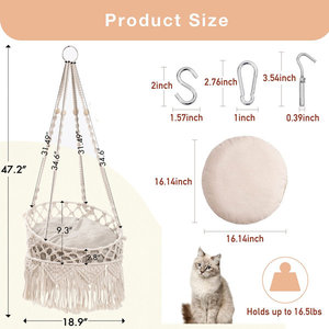 Moderne Boho Macramé Chat Hamac Lit Fait Main Animal Motif Pet Cave Cintre Dessin Animé Style Halloween Décor À La Maison Dormir 100% - Product Image 4
