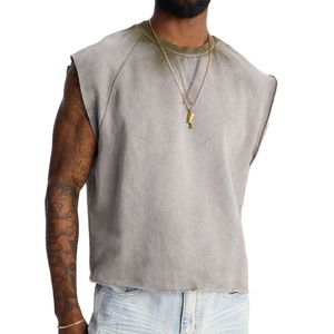 Camiseta sin mangas para hombre, estilo crop top, lavada, corte holgado, diseño con aberturas, para verano, tejida, 100% algodón, antiencogimiento, en venta. - Product Image 1