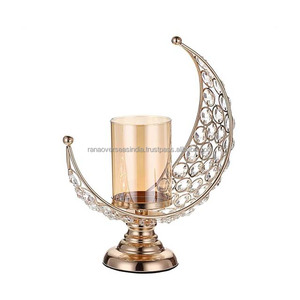 Soporte de luz T de media luna de cristal de Metal lujoso de calidad Superior con cubierta de vidrio Centros de mesa elegantes para decoración de fiestas y bodas - Product Image 4