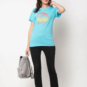 T-shirts décontractés à motif solide pour femmes Top Sale Wholesale Soft Plain Cotton with Front Logo Screen Printing - Product Image 4