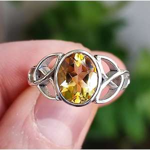 925 Sterling Silver Handmade Celtic Knot <b>Ring</b> with Citrine Unique Boho <b>Statement</b> Gemstone Elegant Oval Inlay Gift for Her - Product Image 6