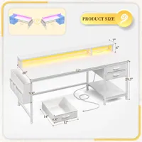 Escritorio Gamer Pequeño OEM con Control Remoto y Luz RGB para Adolescentes, Escritorio de Computadora de Metal y Madera con Tomas de Corriente y 2 Cajones