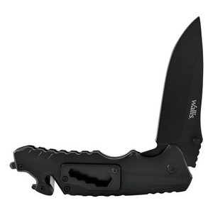 Coltello pieghevole Wallis K900372 con manico in metallo nero e clip per lama liscia nera - Product Image 1
