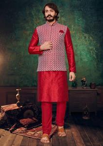 Ensemble Kurta en soie pour homme, style Maruti, avec travail en relief Lakhnavi et Koti, pour mariage et fête, pantalon Chudidar par l'Inde - Product Image 6