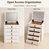 Organisateur de bijoux en bois blanc avec miroir éclairé, 1 tiroir, boîte de rangement pour bijoux, coiffeuse de maquillage pour chambre et salle de bain