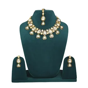 Ensemble de bijoux de luxe Polki Kundan, collier à une seule couche avec placage or 18 carats, occasion mariage, matériau en acier inoxydable - Product Image 1