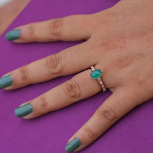 2025 buena calidad 14K oro rosa Vermeil verde ónix 6X8mm anillo elegante joyería de compromiso nupcial para mujeres anillo de piedras preciosas de lujo - Product Image 3