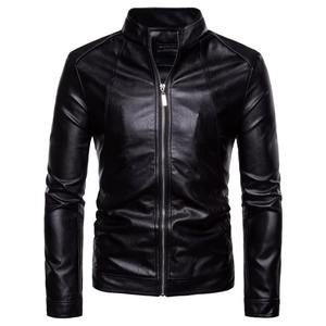 Wholesale Men's Stand Collar Moto <b>Biker</b> Style Blue <b>Leather</b> <b>Jacket</b> Slim Fit Zippers PU/<b>Real</b> <b>Leather</b> Custom Logo OEM Loose - Product Image 2