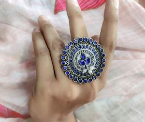 Bague réglable en laiton argenté antique Bijoux en argent plaqué Réplicaa Stone Work Bagues de taille libre pour filles - Product Image 6