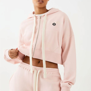 เสื้อฮู้ดครอปซิปสำหรับผู้หญิง แฟชั่นทันสมัย รับทำโลโก้ เสื้อฮู้ดผ้าฝ้ายฟลีซทรงโอเวอร์ไซส์ สไตล์สตรีทแวร์ รับผลิตแบบ OEM และติดฉลากสินค้าส่วนตัว - Product Image 1