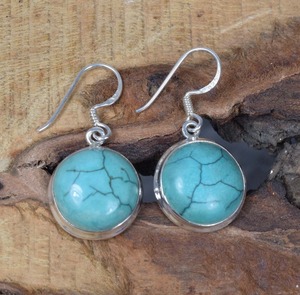 Pendientes de mujer de piedras preciosas turquesas naturales, Plata de Ley 925 sólida, hechos a mano pendientes de plata, joyería de sello sólido 925 - Product Image 4