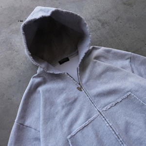 Nuevo diseño pesado peso 100% algodón Vintage lavado Sudadera con capucha hombres personalizado desgastado sol se desvaneció Zip up Sudadera con capucha gruesa para hombres - Product Image 6