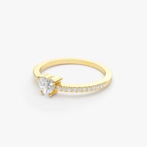 Anillo de compromiso solitario de oro amarillo de 14 quilates de lujo en forma de corazón con acentos laterales de diamantes de laboratorio de moda personalizados joyería al por mayor - Product Image 4