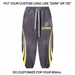 Pantalones Deportivos ZAINI ZI-107, 320 GSM, Sarga, Gris con Paneles Laterales Amarillos, Secado Rápido, Transpirables, Ecológicos, Ligeros, Pliegues Delanteros, OEM - Product Image 1