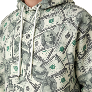 Sweat à capuche en polaire brodé avec motif Dollars imprimé pour l'hiver |   Pull à thème monétaire pour hommes et femmes avec commandes de designs personnalisés - Product Image 2