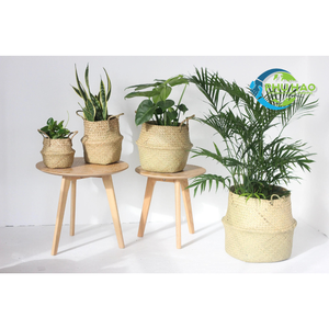 Elegantes cestas de vientre de hierba marina con asas, cesta de paja multiusos y ecológica para decoración moderna del hogar - Product Image 5