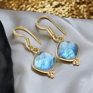 925 Argent Coussin Labradonte Gemstone Drop Boucles d'oreilles Bijoux Moissanite Naturelle - Product Image 1