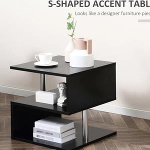 S-Shaped <b>Black</b> 3-Tier Lift Top Eco-Friendly <b>Modern</b> <b>Coffee</b> <b>Table</b> with 2 Steel Support Poles for Living Room Furniture - Product Image 5